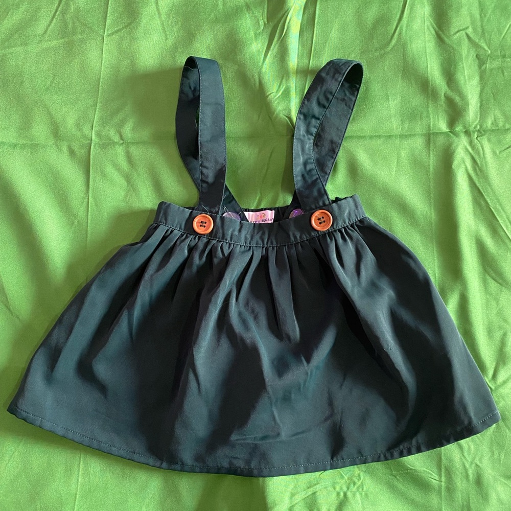 Dark Green Baby Overall Skirt with Orange Buttons